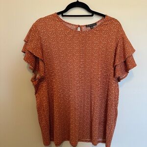 Adrianna Papell Orange Polka Dot Ruffle Sleeve Blouse